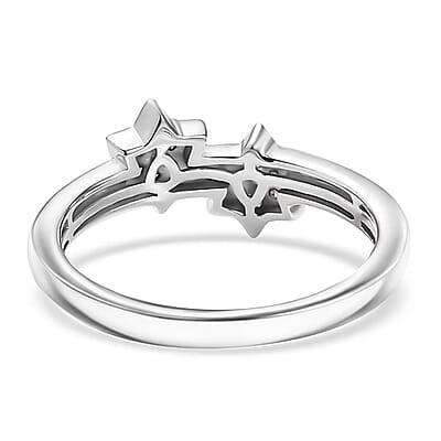 Luxuriant Lab Grown Blue Diamond (IR), Lab Grown Diamond 0.08 ctw Ring in Rhodium Over Sterling Silver (Size 10.0)