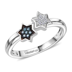 Luxuriant Lab Grown Blue Diamond (IR), Lab Grown Diamond 0.08 ctw Ring in Rhodium Over Sterling Silver (Size 6.0) 