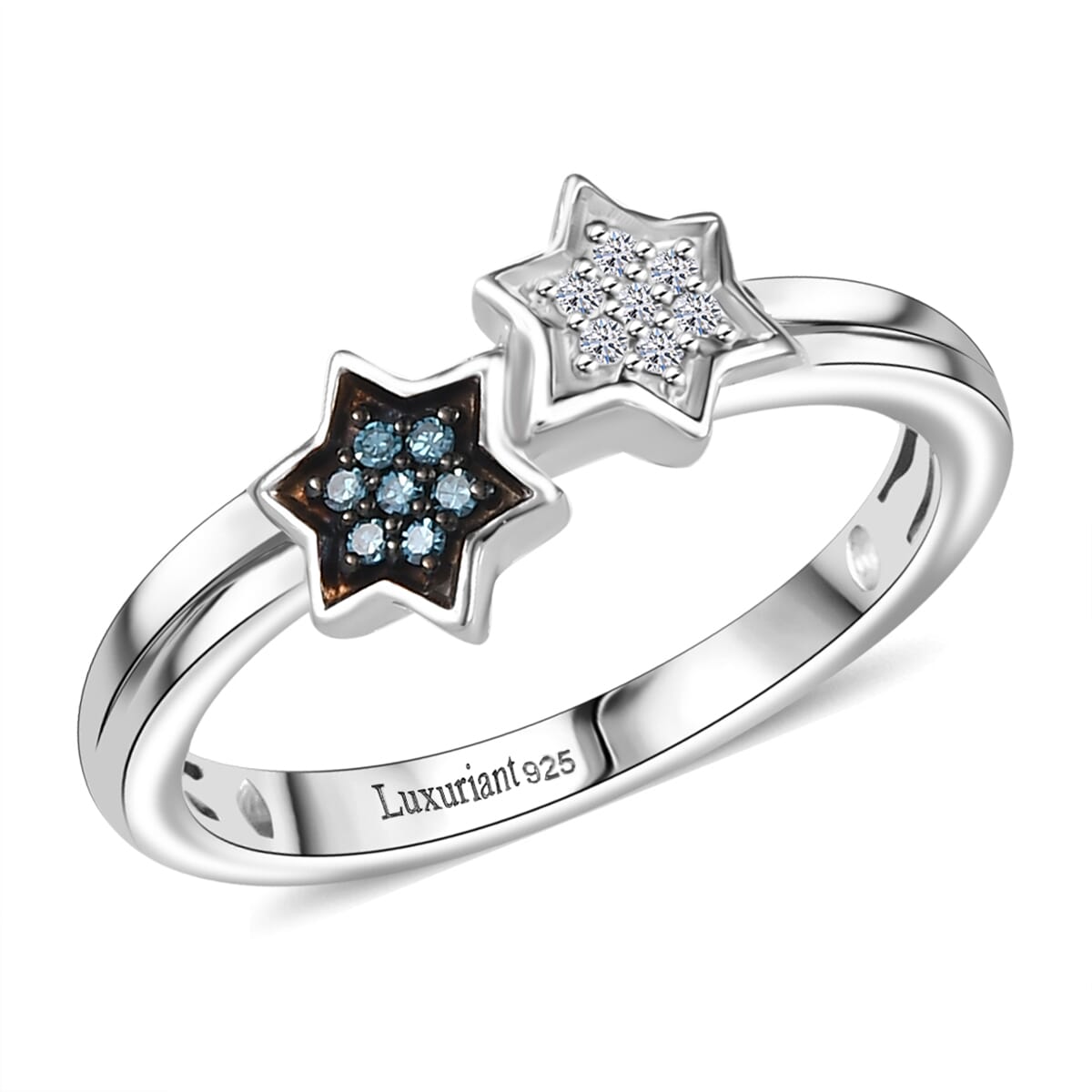 Luxuriant Lab Grown Blue Diamond (IR), Lab Grown Diamond 0.08 ctw Ring in Rhodium Over Sterling Silver (Size 7.0)  image number 0