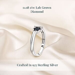 Luxuriant Lab Grown Blue Diamond (IR), Lab Grown Diamond 0.08 ctw Ring in Rhodium Over Sterling Silver (Size 7.0) 
