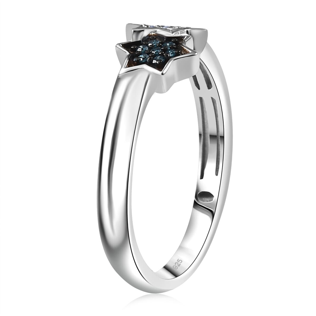 Luxuriant Lab Grown Blue Diamond (IR), Lab Grown Diamond 0.08 ctw Ring in Rhodium Over Sterling Silver (Size 7.0)  image number 3