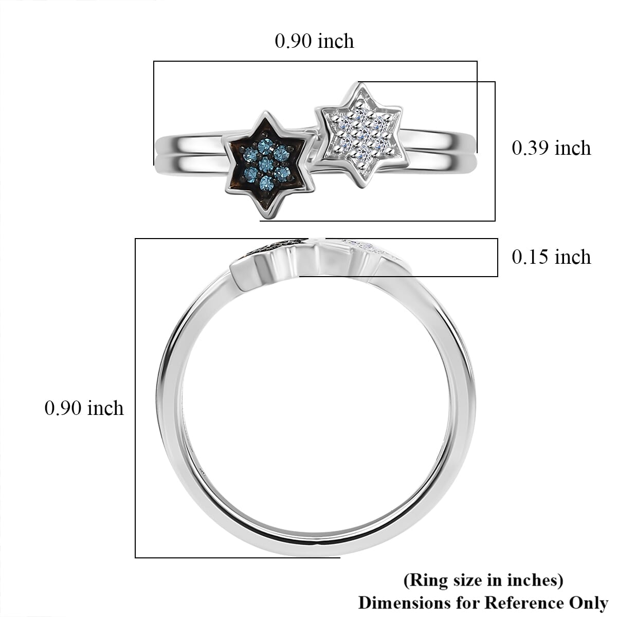 Luxuriant Lab Grown Blue Diamond (IR), Lab Grown Diamond 0.08 ctw Ring in Rhodium Over Sterling Silver (Size 7.0)  image number 5