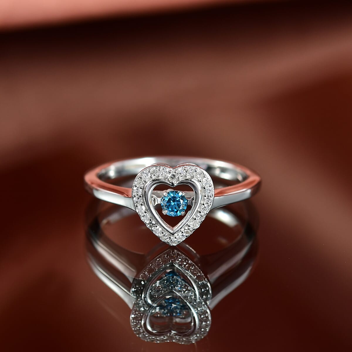 Luxuriant Lab Grown Blue Diamond and Lab Grown Diamond 0.22 ctw Dancing Heart Ring in Rhodium Over Sterling Silver (Size 10.0)  image number 1
