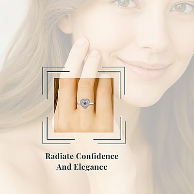 Luxuriant Lab Grown Blue Diamond (IR) and Lab Grown Diamond 0.20 ctw Dancing Heart Ring in Rhodium Over Sterling Silver (Size 10.0)