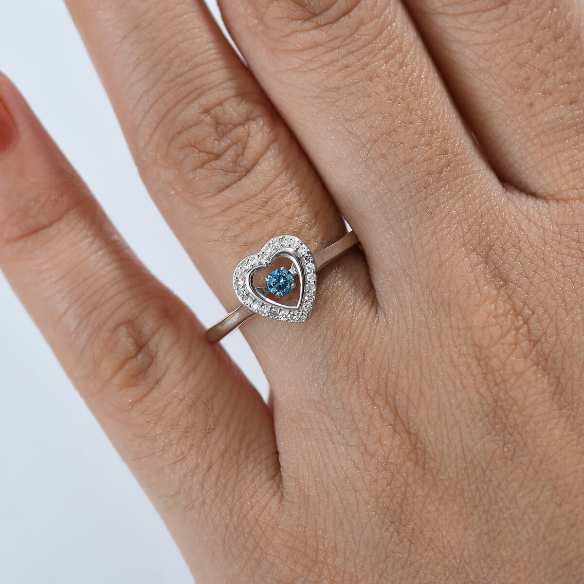 Luxuriant Lab Grown Blue Diamond and Lab Grown Diamond 0.22 ctw Dancing Heart Ring in Rhodium Over Sterling Silver (Size 10.0)  image number 2