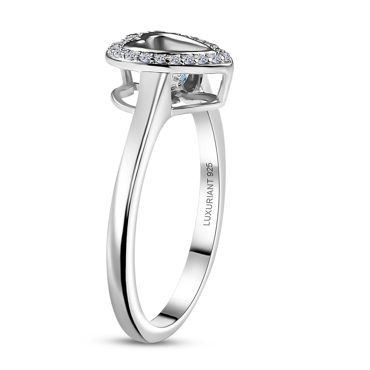 Luxuriant Lab Grown Blue Diamond and Lab Grown Diamond 0.22 ctw Dancing Heart Ring in Rhodium Over Sterling Silver (Size 10.0)  image number 3