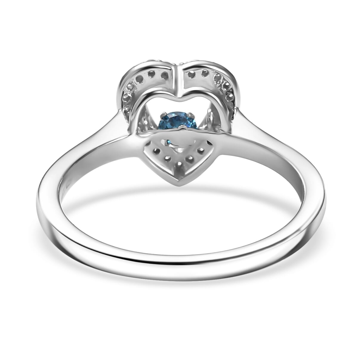 Luxuriant Lab Grown Blue Diamond and Lab Grown Diamond 0.22 ctw Dancing Heart Ring in Rhodium Over Sterling Silver (Size 10.0)  image number 4