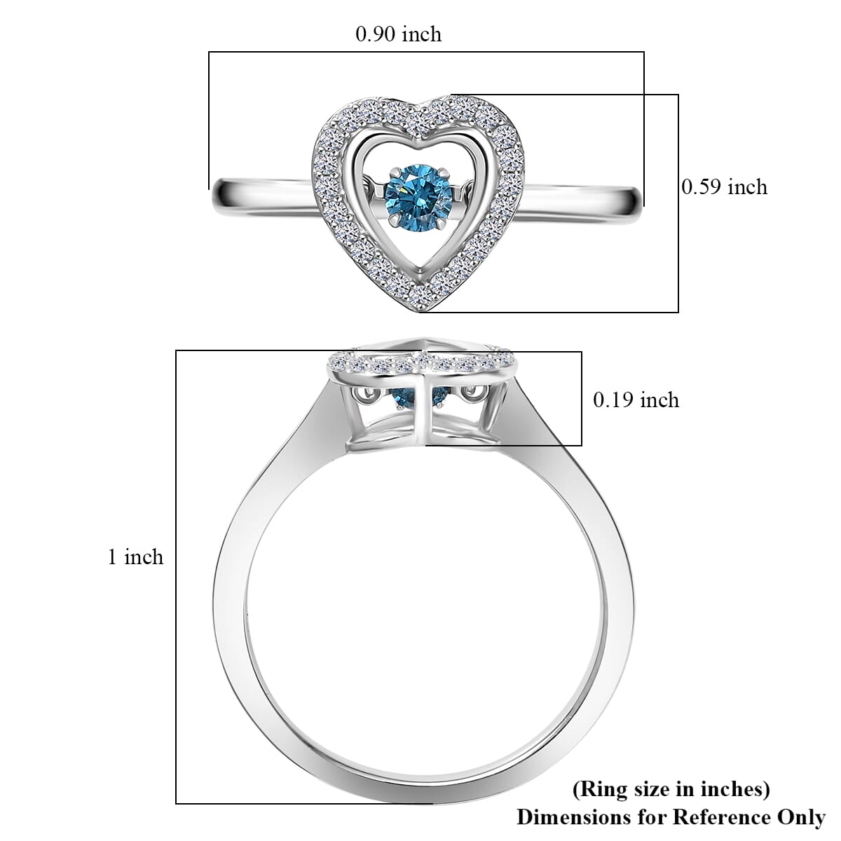 Luxuriant Lab Grown Blue Diamond and Lab Grown Diamond 0.22 ctw Dancing Heart Ring in Rhodium Over Sterling Silver (Size 10.0)  image number 5