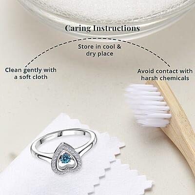 Luxuriant Lab Grown Blue Diamond (IR) and Lab Grown Diamond 0.20 ctw Dancing Heart Ring in Rhodium Over Sterling Silver (Size 10.0)