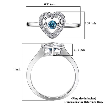 Luxuriant Lab Grown Blue Diamond (IR) and Lab Grown Diamond 0.20 ctw Dancing Heart Ring in Rhodium Over Sterling Silver (Size 10.0)