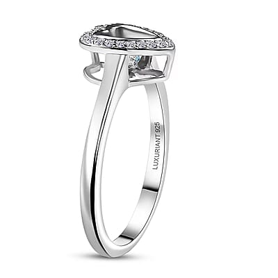 Luxuriant Lab Grown Blue Diamond (IR) and Lab Grown Diamond 0.20 ctw Dancing Heart Ring in Rhodium Over Sterling Silver (Size 10.0)