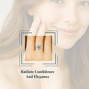 Luxuriant Lab Grown Blue Diamond (IR) and Lab Grown Diamond 0.22 ctw Dancing Heart Ring in Rhodium Over Sterling Silver