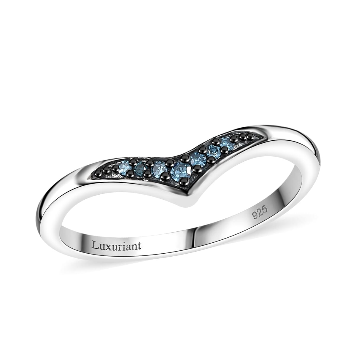 Luxuriant Lab Grown Blue Diamond 0.07 ctw Chevron Ring in Rhodium Over Sterling Silver (Size 10.0)  image number 0