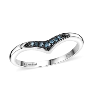 Luxuriant Lab Grown Blue Diamond 0.07 ctw Chevron Ring in Rhodium Over Sterling Silver (Size 10.0) 