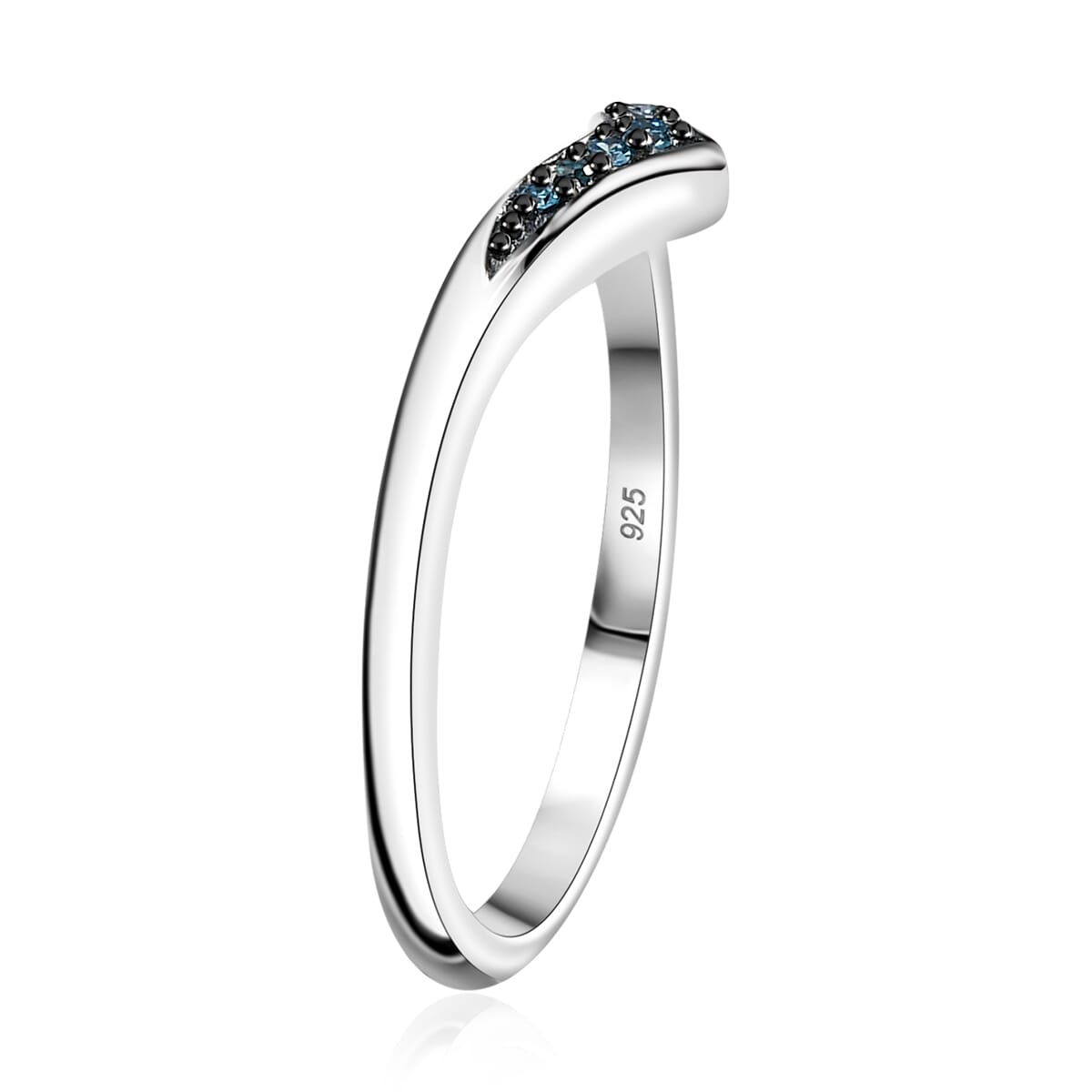 Luxuriant Lab Grown Blue Diamond 0.07 ctw Chevron Ring in Rhodium Over Sterling Silver (Size 10.0)  image number 3