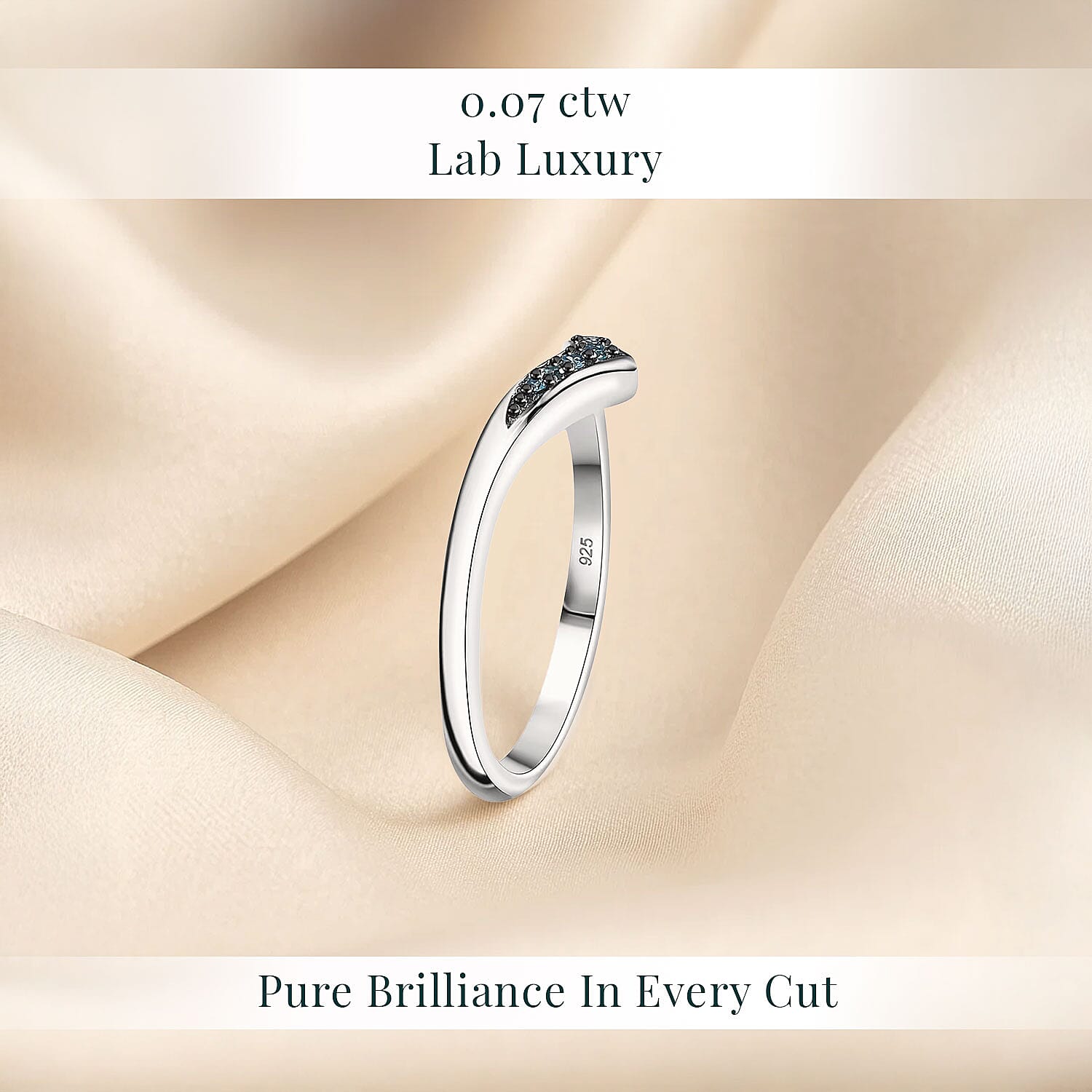 Luxuriant Lab Grown Blue Diamond (IR) 0.07 ctw Chevron Ring in Rhodium Over Sterling Silver (Size 10.0) 