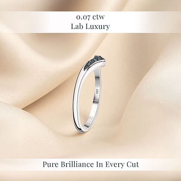 Luxuriant Lab Grown Blue Diamond (IR) 0.07 ctw Chevron Ring in Rhodium Over Sterling Silver (Size 10.0) 