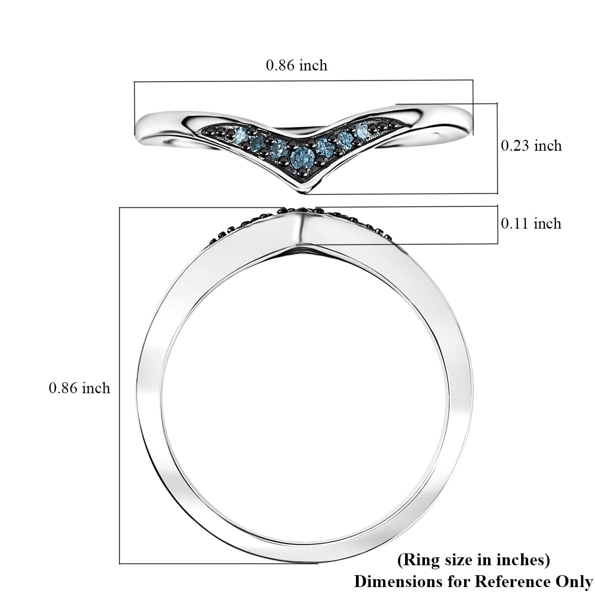 Luxuriant Lab Grown Blue Diamond 0.07 ctw Chevron Ring in Rhodium Over Sterling Silver (Size 10.0)  image number 5