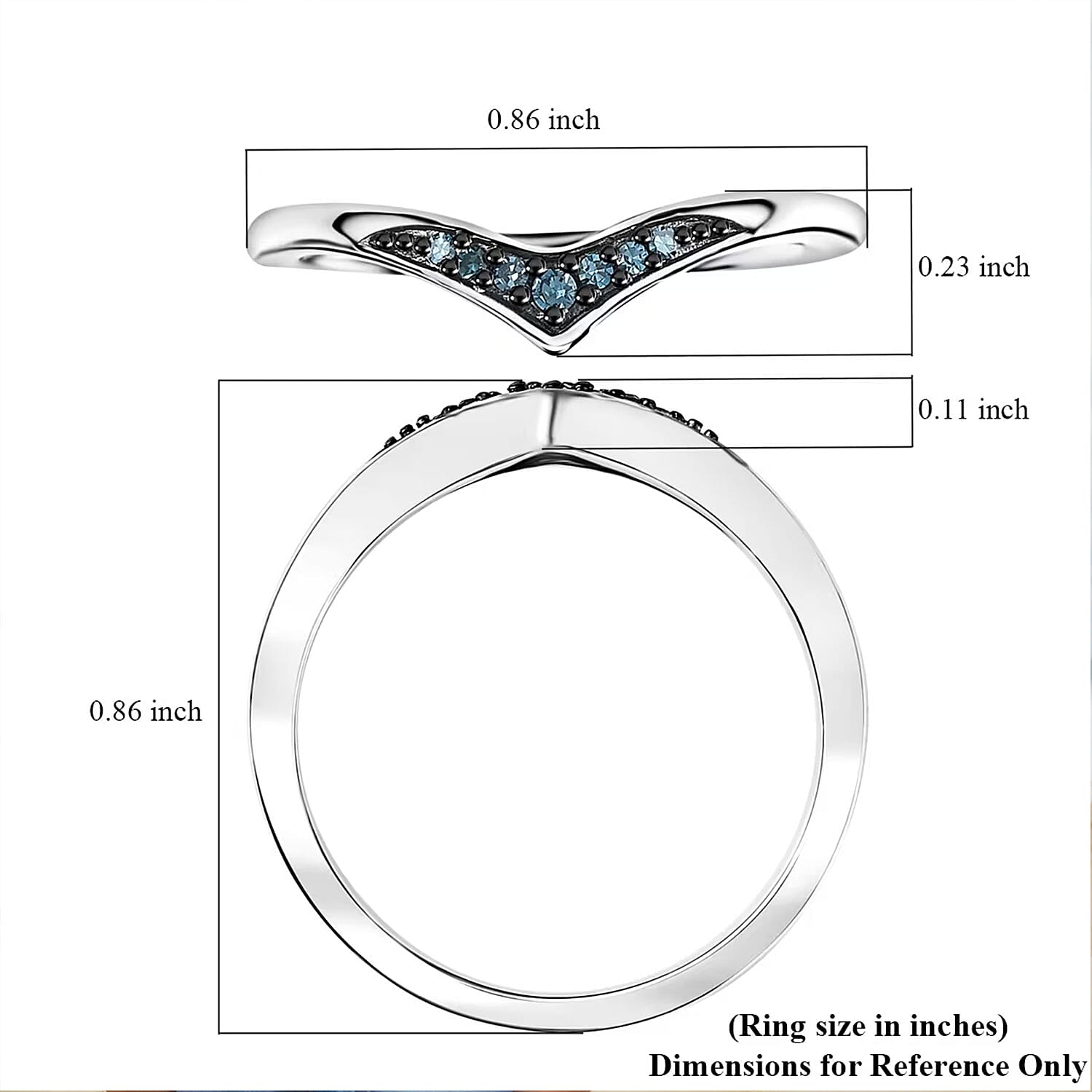 Luxuriant Lab Grown Blue Diamond (IR) 0.07 ctw Chevron Ring in Rhodium Over Sterling Silver (Size 10.0) 