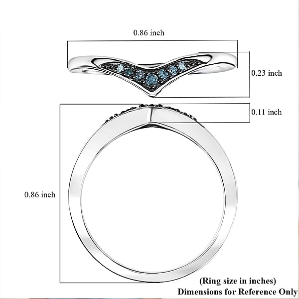 Luxuriant Lab Grown Blue Diamond (IR) 0.07 ctw Chevron Ring in Rhodium Over Sterling Silver (Size 10.0) 