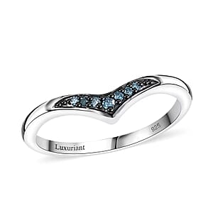 Luxuriant Lab Grown Blue Diamond (IR) 0.07 ctw Chevron Ring in Rhodium Over Sterling Silver (Size 5.0) 