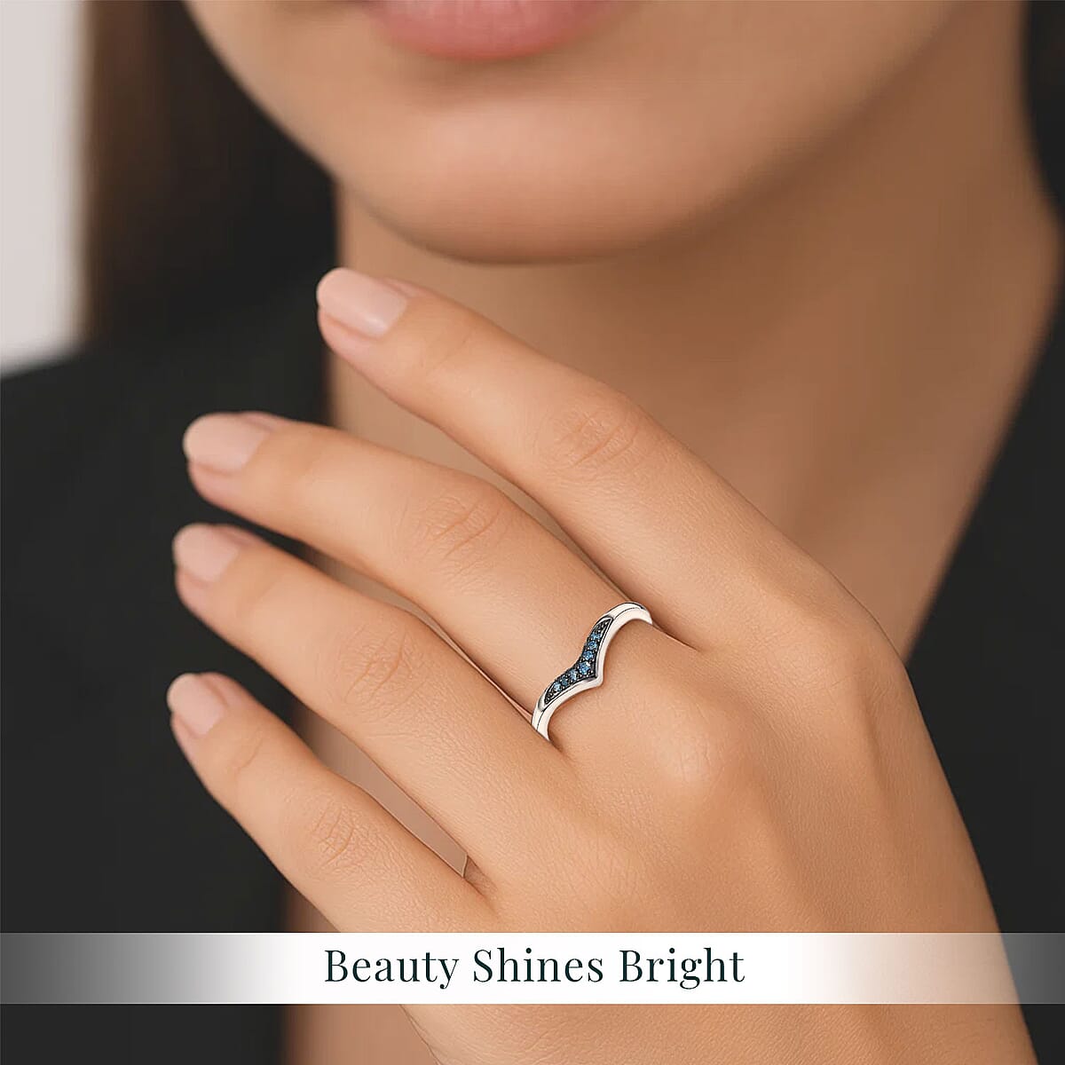 Luxuriant Lab Grown Blue Diamond (IR) 0.07 ctw Chevron Ring in Rhodium Over Sterling Silver (Size 9.0)  image number 1