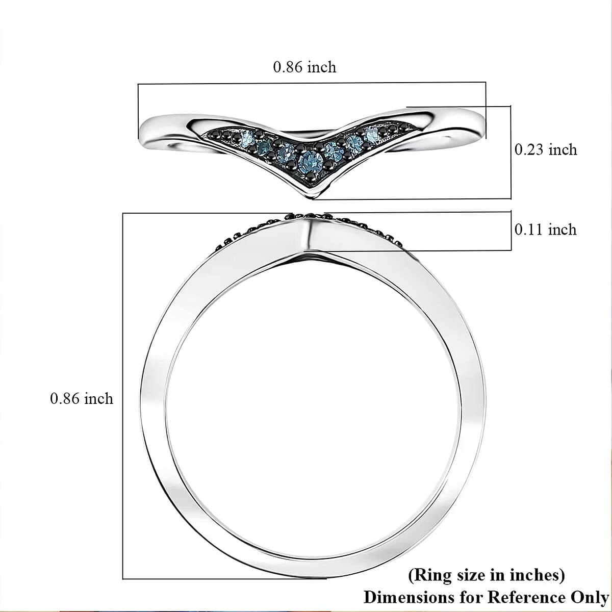 Luxuriant Lab Grown Blue Diamond (IR) 0.07 ctw Chevron Ring in Rhodium Over Sterling Silver (Size 9.0)  image number 6