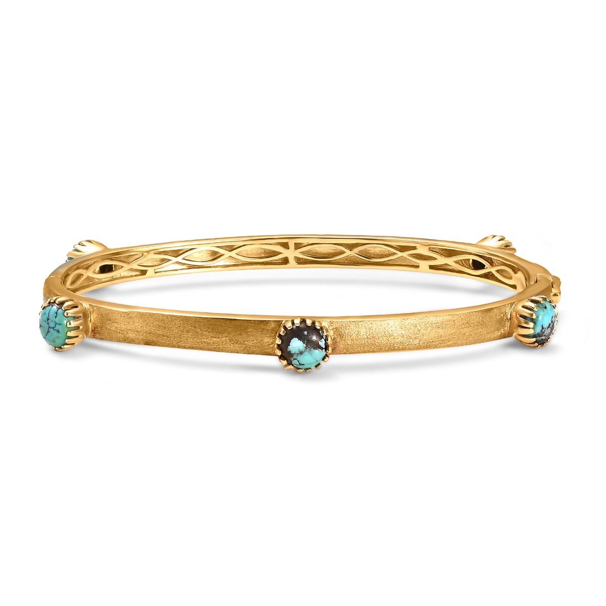 D'Joy Passport to Turkey Blue Moon Turquoise 4.50 ctw Textured Bangle Bracelet in 18K Vermeil Yellow Gold Over Sterling Silver (7.25 In)  image number 0