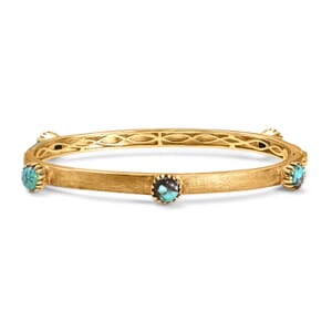 D'Joy Passport to Turkey Blue Moon Turquoise 4.50 ctw Textured Bangle Bracelet in 18K Vermeil Yellow Gold Over Sterling Silver (7.25 In) 