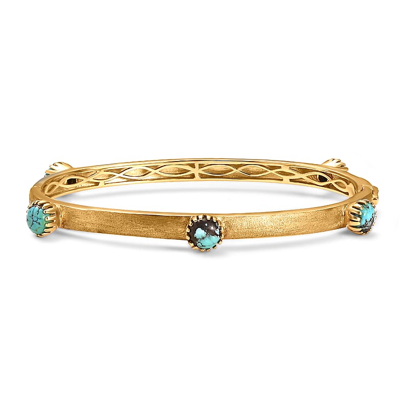 D'Joy Passport to Turkey Blue Moon Turquoise 4.50 ctw Textured Bangle Bracelet in 18K Vermeil Yellow Gold Over Sterling Silver (7.25 In)