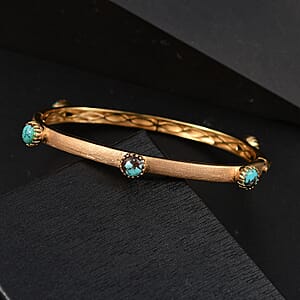 D'Joy Passport to Turkey Blue Moon Turquoise 4.50 ctw Textured Bangle Bracelet in 18K Vermeil Yellow Gold Over Sterling Silver (7.25 In) 