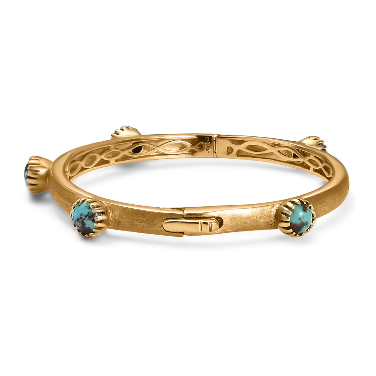 D'Joy Passport to Turkey Blue Moon Turquoise 4.50 ctw Textured Bangle Bracelet in 18K Vermeil Yellow Gold Over Sterling Silver (7.25 In)  image number 3