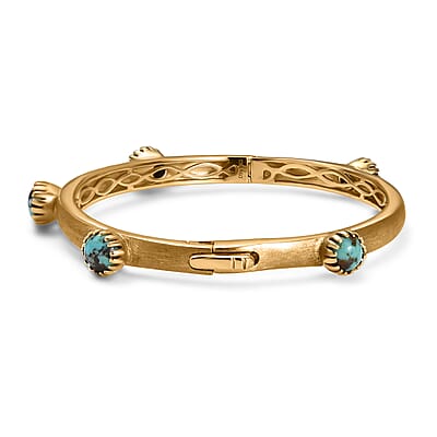 D'Joy Passport to Turkey Blue Moon Turquoise 4.50 ctw Textured Bangle Bracelet in 18K Vermeil Yellow Gold Over Sterling Silver (7.25 In)