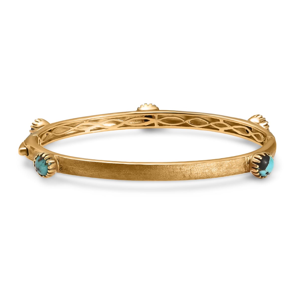 D'Joy Passport to Turkey Blue Moon Turquoise 4.50 ctw Textured Bangle Bracelet in 18K Vermeil Yellow Gold Over Sterling Silver (7.25 In)  image number 4