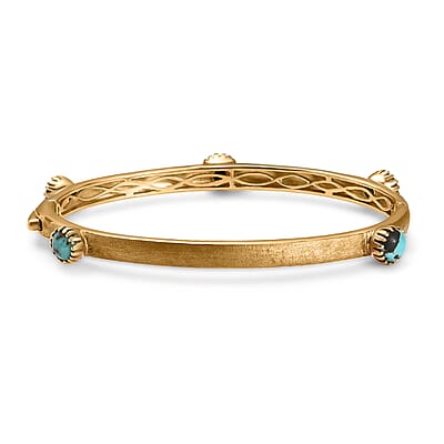 D'Joy Passport to Turkey Blue Moon Turquoise 4.50 ctw Textured Bangle Bracelet in 18K Vermeil Yellow Gold Over Sterling Silver (7.25 In)
