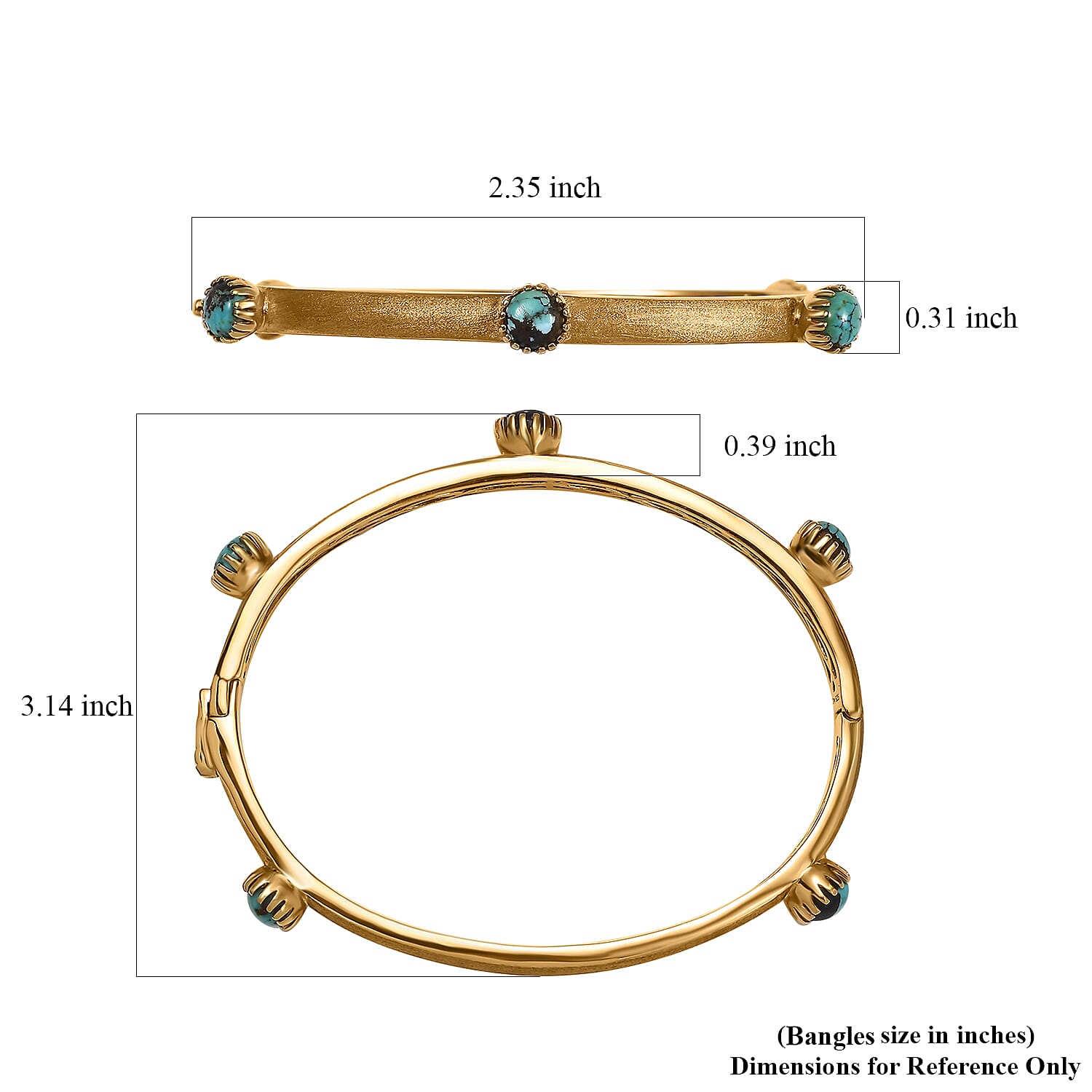 D'Joy Passport to Turkey Blue Moon Turquoise 4.50 ctw Textured Bangle Bracelet in 18K Vermeil Yellow Gold Over Sterling Silver (7.25 In)