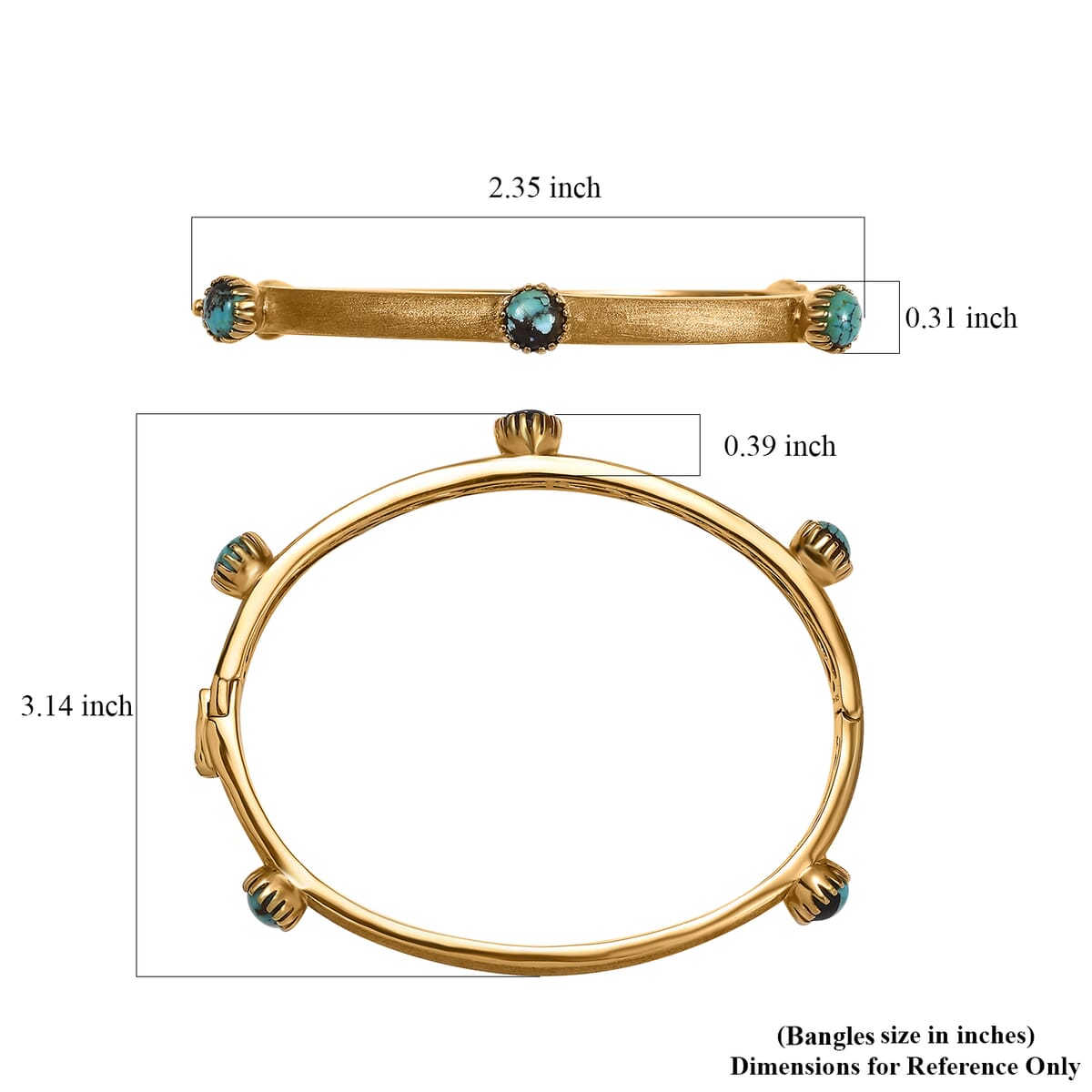 D'Joy Passport to Turkey Blue Moon Turquoise 4.50 ctw Textured Bangle Bracelet in 18K Vermeil Yellow Gold Over Sterling Silver (7.25 In)  image number 5
