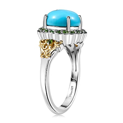 D'Joy Premium Sleeping Beauty Turquoise and Chrome Diopside 2.80 ctw Ring in 18K Vermeil YG and Rhodium Over Sterling Silver (Size 10.0)