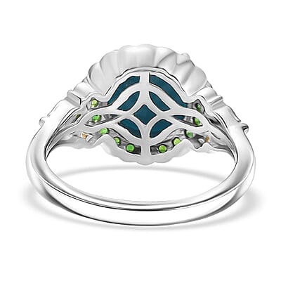 D'Joy Premium Sleeping Beauty Turquoise and Chrome Diopside 2.80 ctw Ring in 18K Vermeil YG and Rhodium Over Sterling Silver (Size 10.0)
