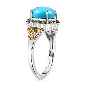 D'Joy Premium Sleeping Beauty Turquoise and Chrome Diopside 2.80 ctw Ring in 18K Vermeil YG and Rhodium Over Sterling Silver (Size 6.0)