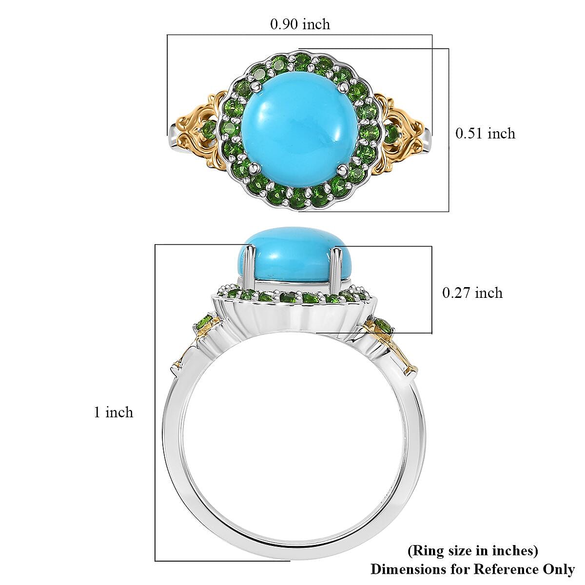 D'Joy Premium Sleeping Beauty Turquoise and Chrome Diopside 2.80 ctw Ring in 18K Vermeil YG and Rhodium Over Sterling Silver (Size 8.0) image number 5
