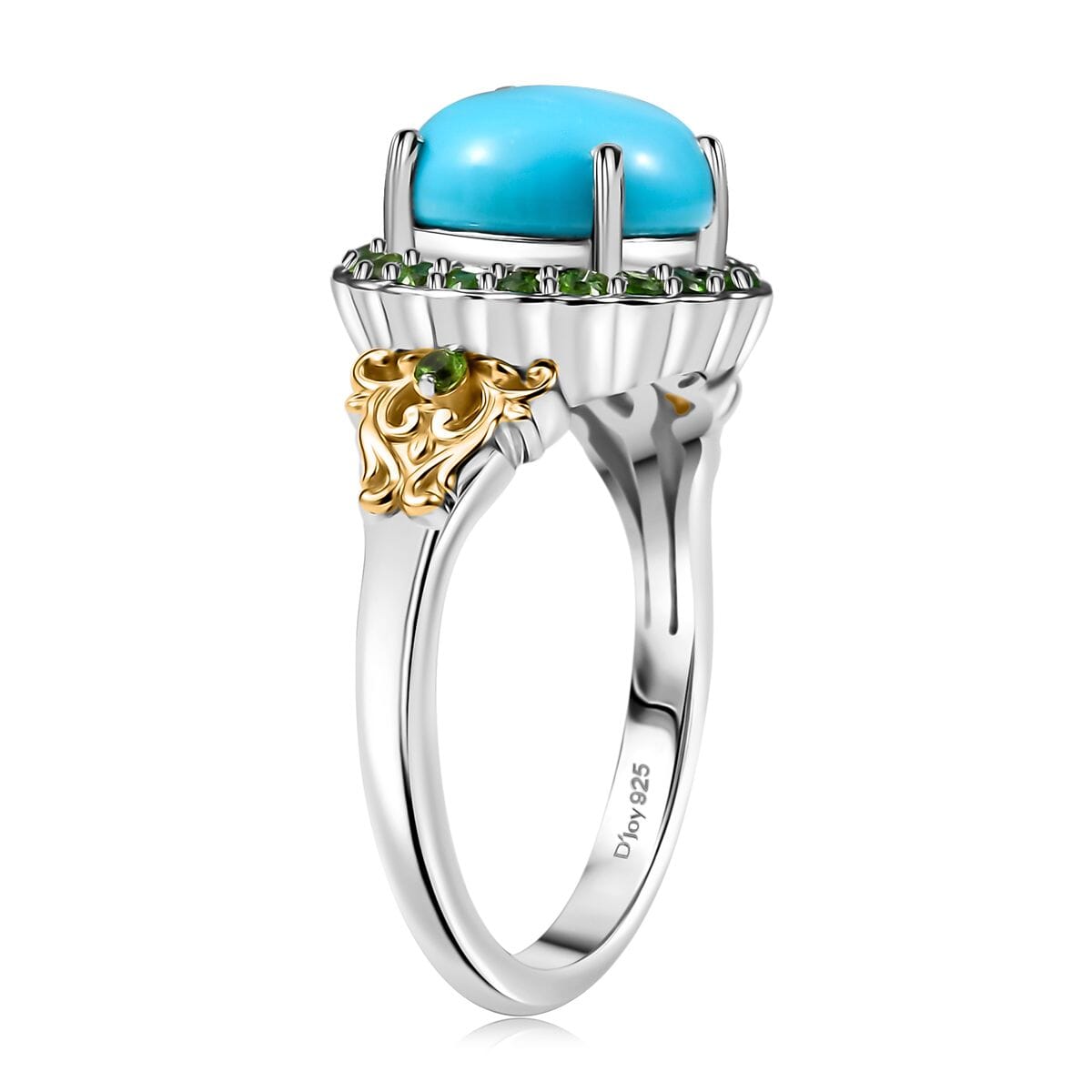 D'Joy Premium Sleeping Beauty Turquoise and Chrome Diopside 2.80 ctw Ring in 18K Vermeil YG and Rhodium Over Sterling Silver (Size 9.0) image number 3