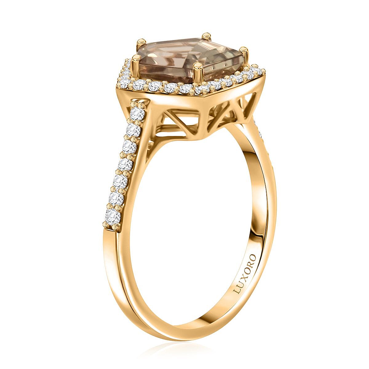 Certified & Appraised Luxoro AAA Turkizite and White Diamond I2 3.45 ctw Ring in 14K Yellow Gold (Size 10.0) image number 3