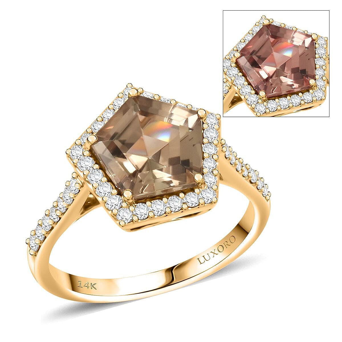 Certified & Appraised Luxoro AAA Turkizite and White Diamond I2 3.45 ctw Ring in 14K Yellow Gold (Size 6.0) image number 0