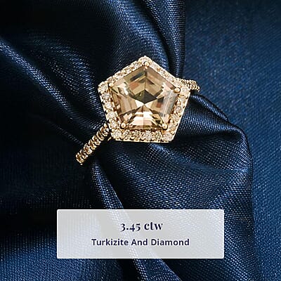 Certified & Appraised Luxoro AAA Turkizite and White Diamond I2 3.45 ctw Ring in 14K Yellow Gold (Size 7.0)