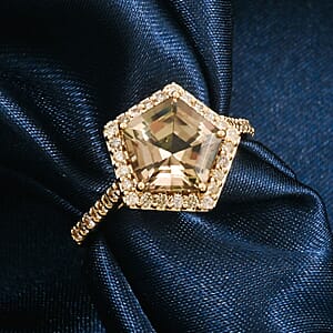 Certified & Appraised Luxoro 14K Yellow Gold AAA Turkizite, White Diamond (I2) Ring (Size 8.5) 3.40 ctw