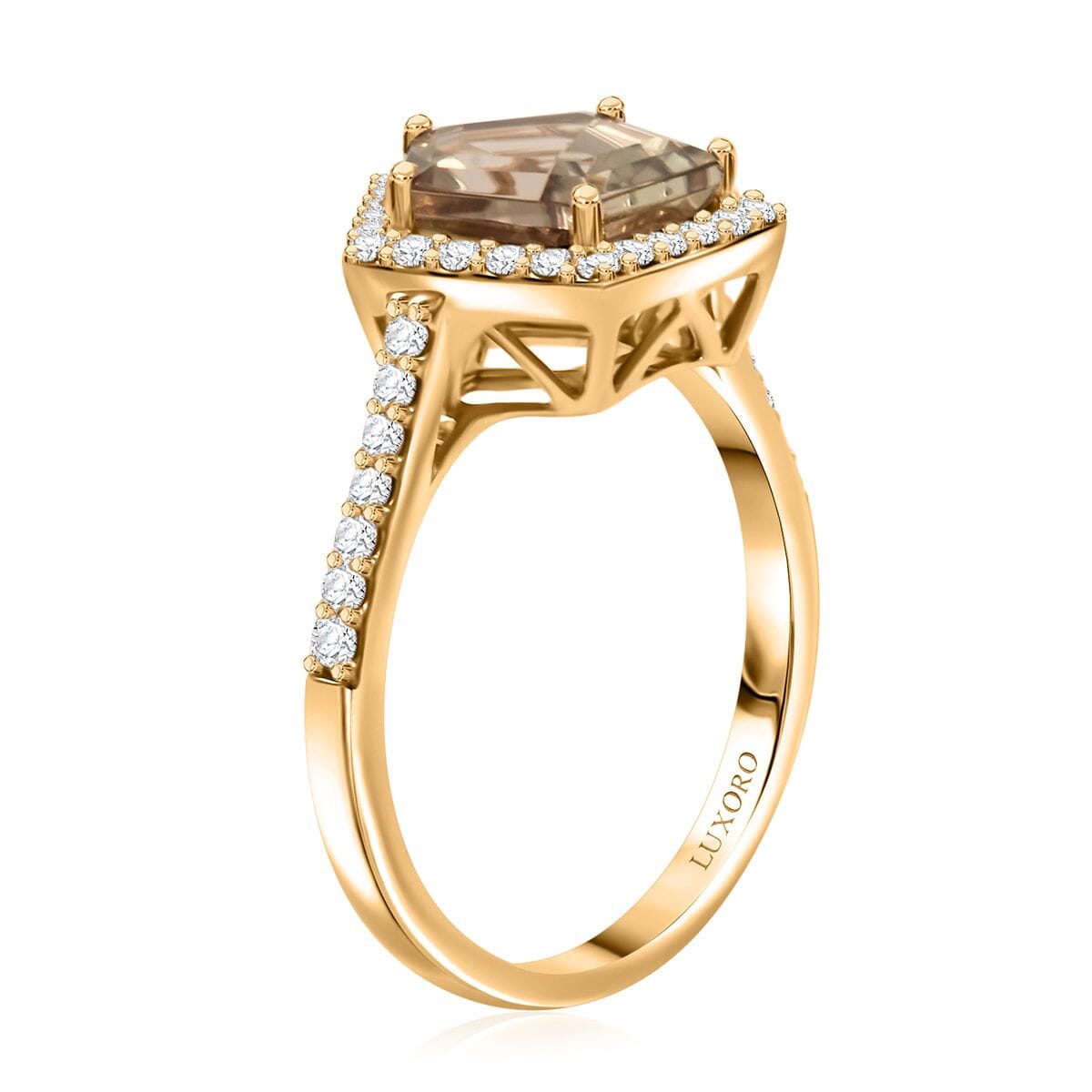 Certified & Appraised Luxoro AAA Turkizite and White Diamond I2 3.45 ctw Ring in 14K Yellow Gold (Size 9.0) image number 3