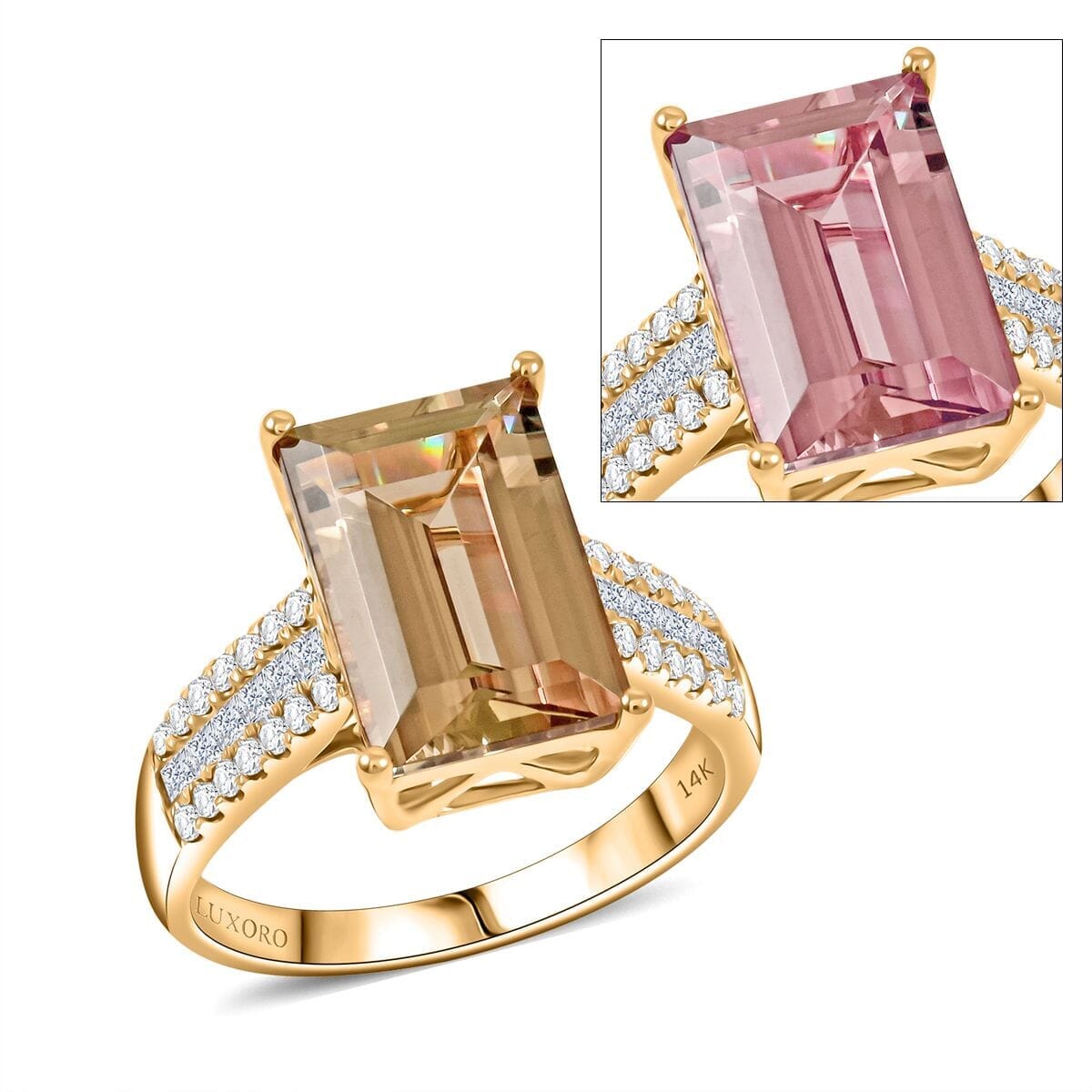 Certified & Appraised Luxoro AAA Turkizite and White Diamond I2 5.60 ctw Ring in 14K Yellow Gold (Size 10.0) image number 0