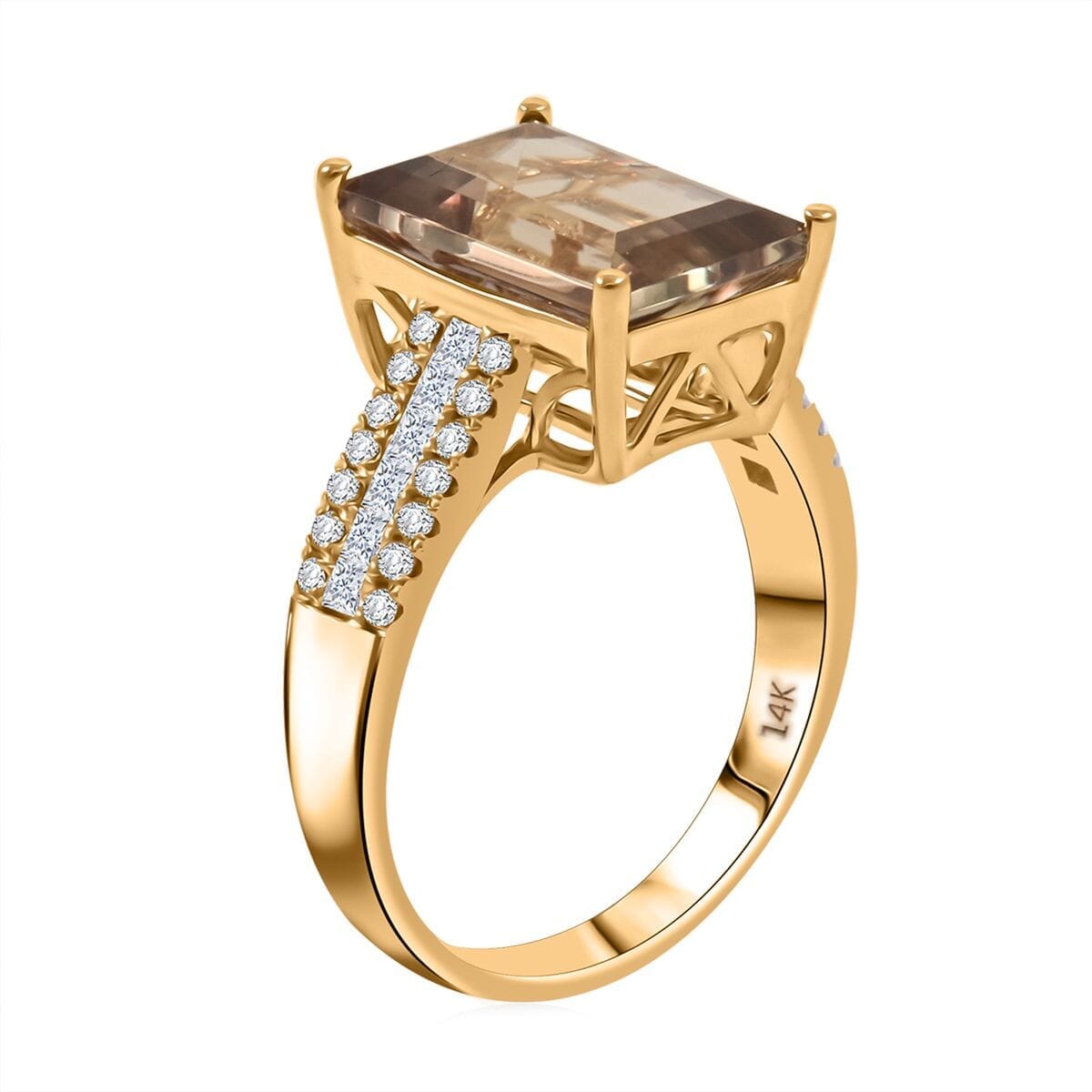 Certified & Appraised Luxoro AAA Turkizite and White Diamond I2 5.60 ctw Ring in 14K Yellow Gold (Size 10.0) image number 3