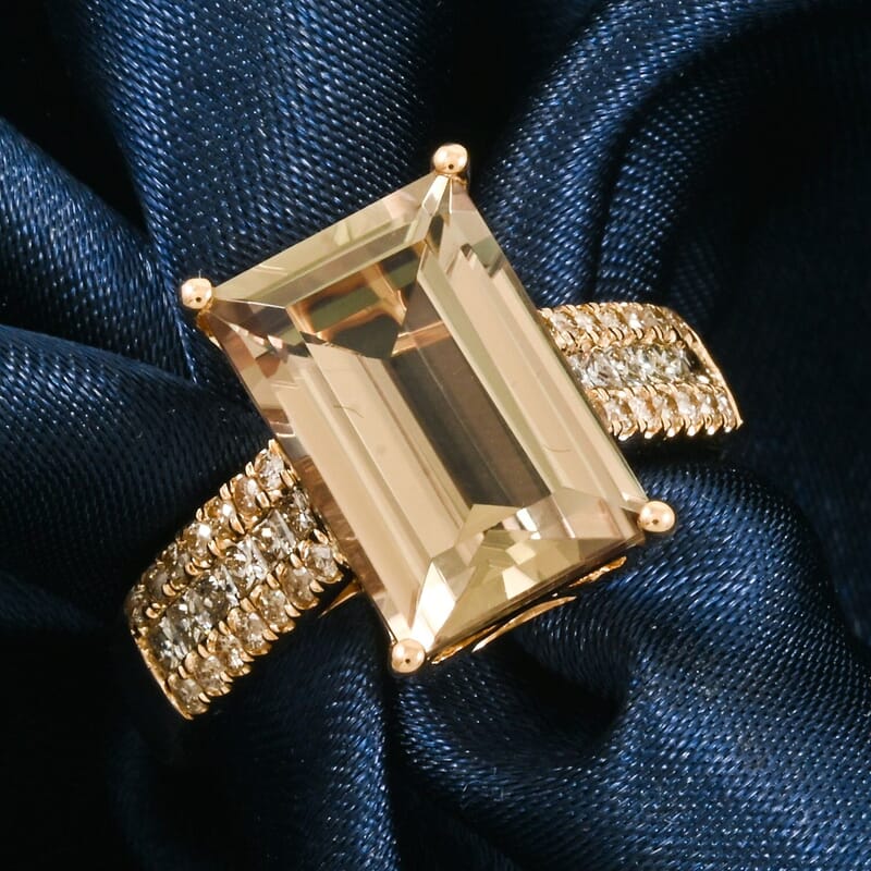 Certified and Appraised Luxoro AAA  Turkizite, White Diamond Ring in 14K Yellow Gold 5.60 ctw (Size 7.5)